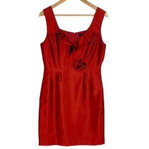 Tahari Faux Wrap Ruffle Sleeveless Cocktail Dress Size 10 Red Taffeta Holiday